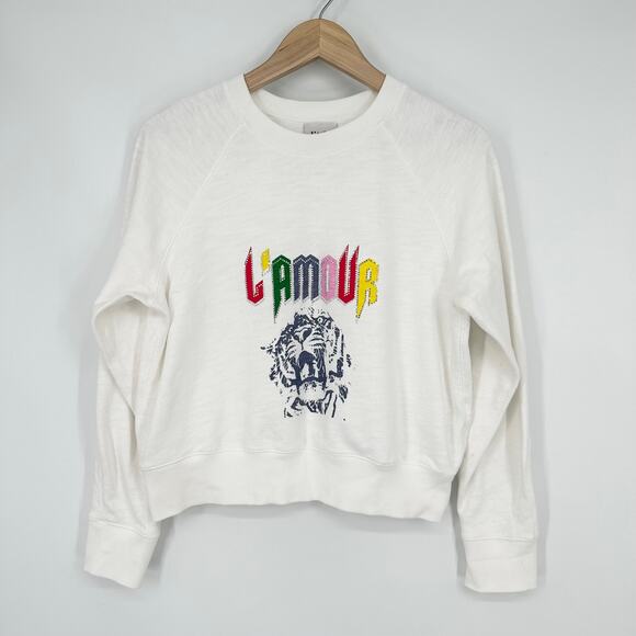 Aritzia Little Moon Posey Sweatshirt L’amour Graphic Print Crewneck Terry White - Picture 5 of 14